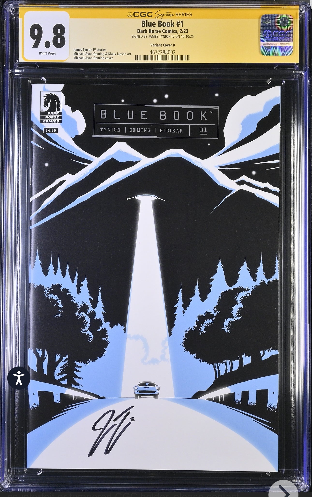 Blue Book #1 CGC SS 9.8 (Dark Horse m, 2023) Variant B signed by James Tynion