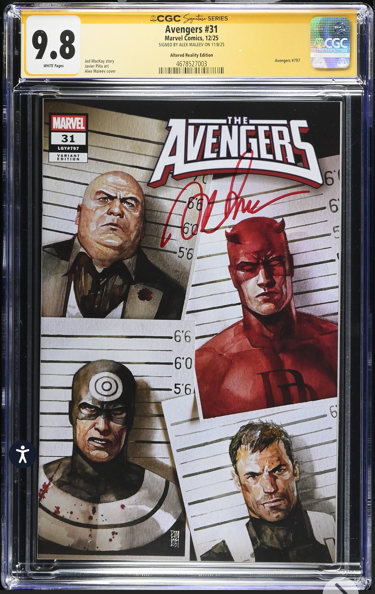 Avengers #31 CGC SS 9.8 RICC Variant Signed By Alex Maleev (Marvel, 2025)