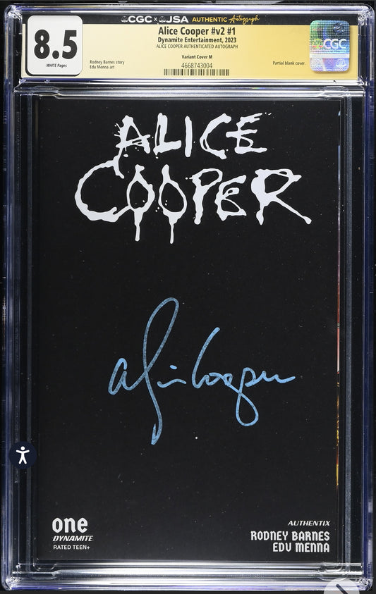 Alice Cooper #v2 #1 CGC X JSA 8.5 (Dynamite, 2023) Blank Cover Variant signed by Alice Cooper
