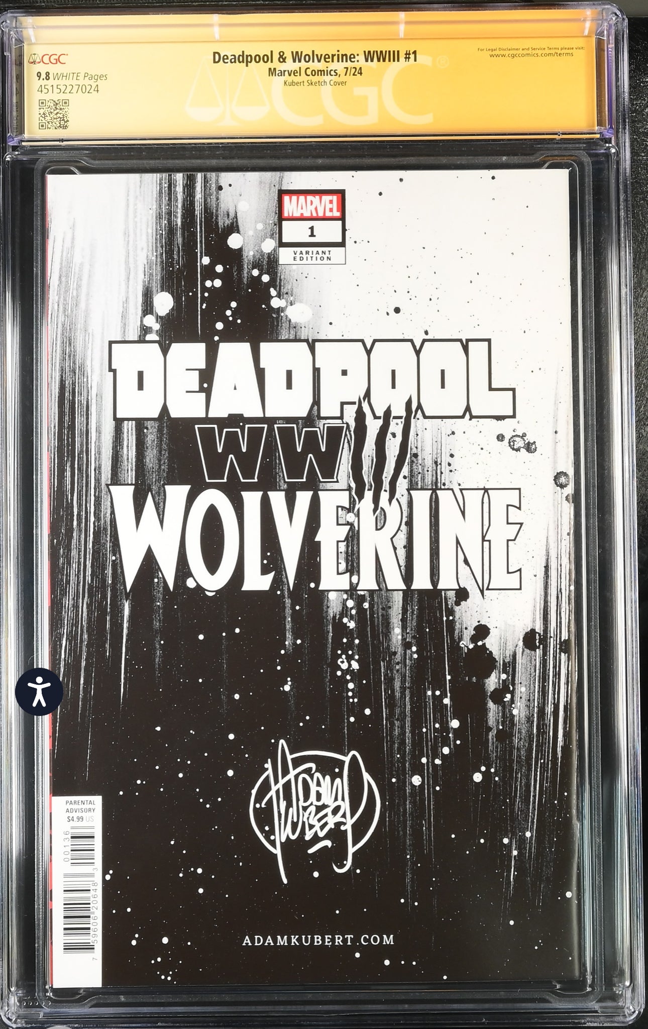 Deadpool & Wolverine: WWIII #1 CGC SS 9.8 (Kubert Sketch Cover) Signed & Sketched By Adam Kubert