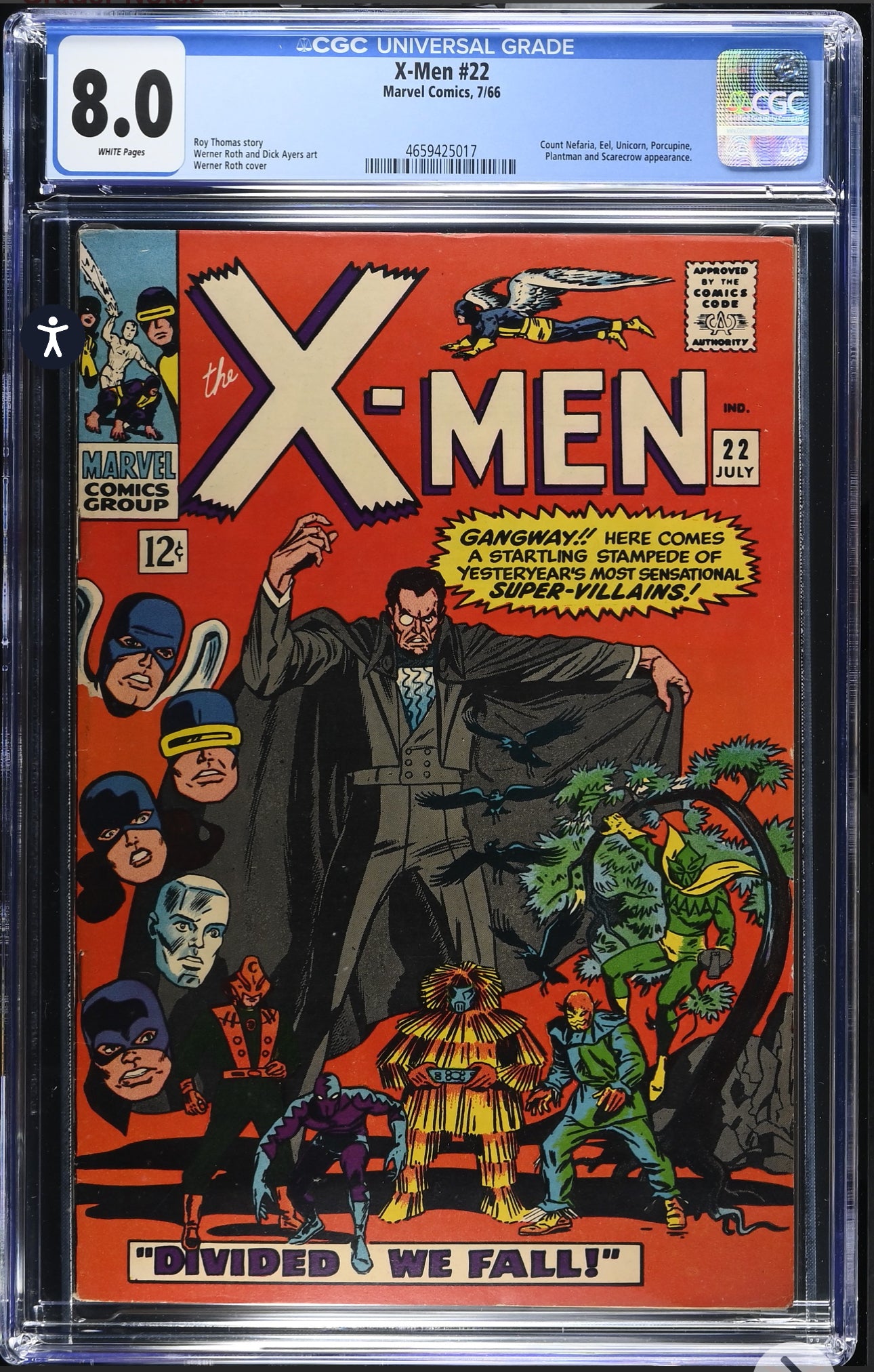 UNCANNY X-MEN #22 CGC 8.0 (Marvel, 1966) Rare White Pages