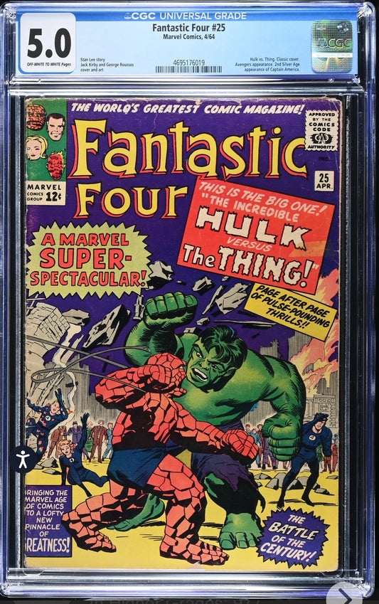 Fantastic Four #25 CGC 5.0 (Marvel, 1964) Classic Hulk Vs The Thing