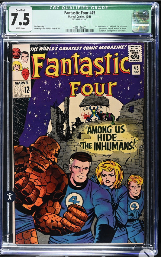Fantastic Four #45 CGC 7.5 (Qualified) Marvel 1965 1st App Lockjaw & Inhumans