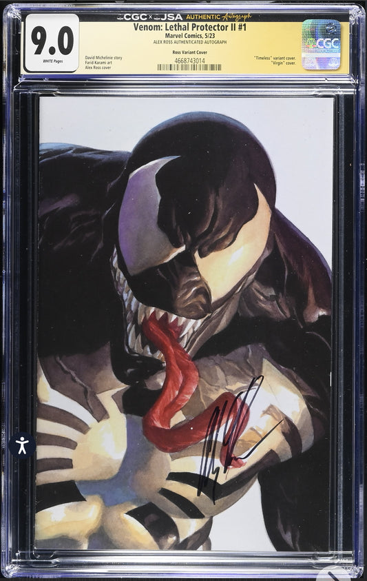 Venom: Lethal Protector II CGC X JSA 9.0 (Marvel, 2023) Timeless Alex Ross Variant Signed by Alex Ross