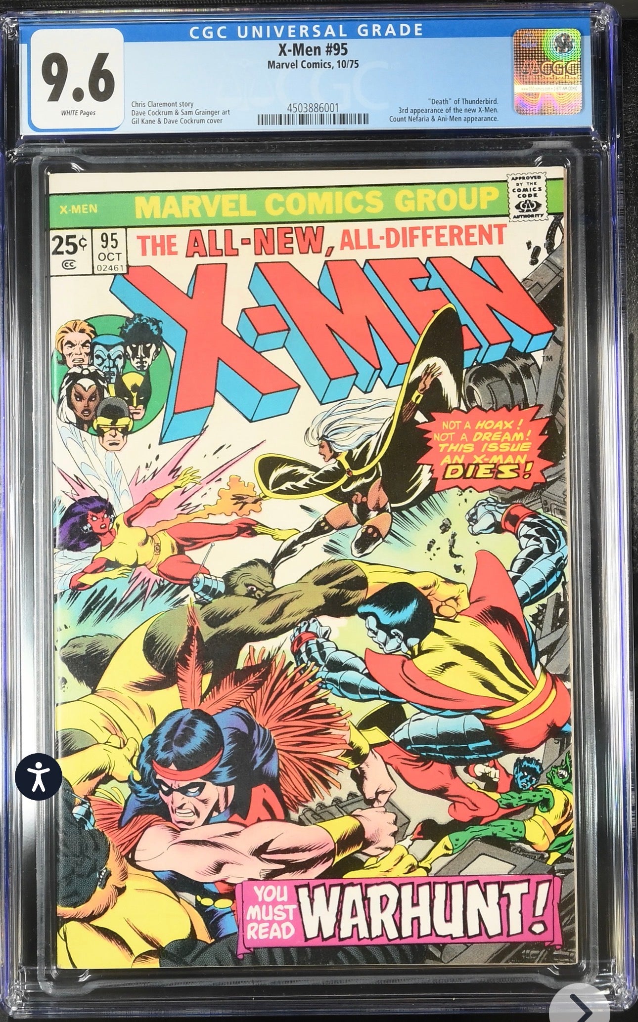 X-MEN #95 CGC 9.6 (Marvel, 1975) 3rd Appearance Of New X-Men , Thunderbird Death