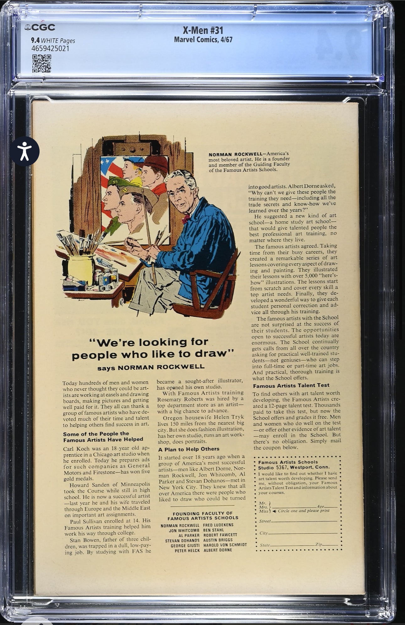 Uncanny X-Men #31 CGC 9.4 (Marvel, 1967) Rare White Pages (1st Appearance of Cobalt Man)