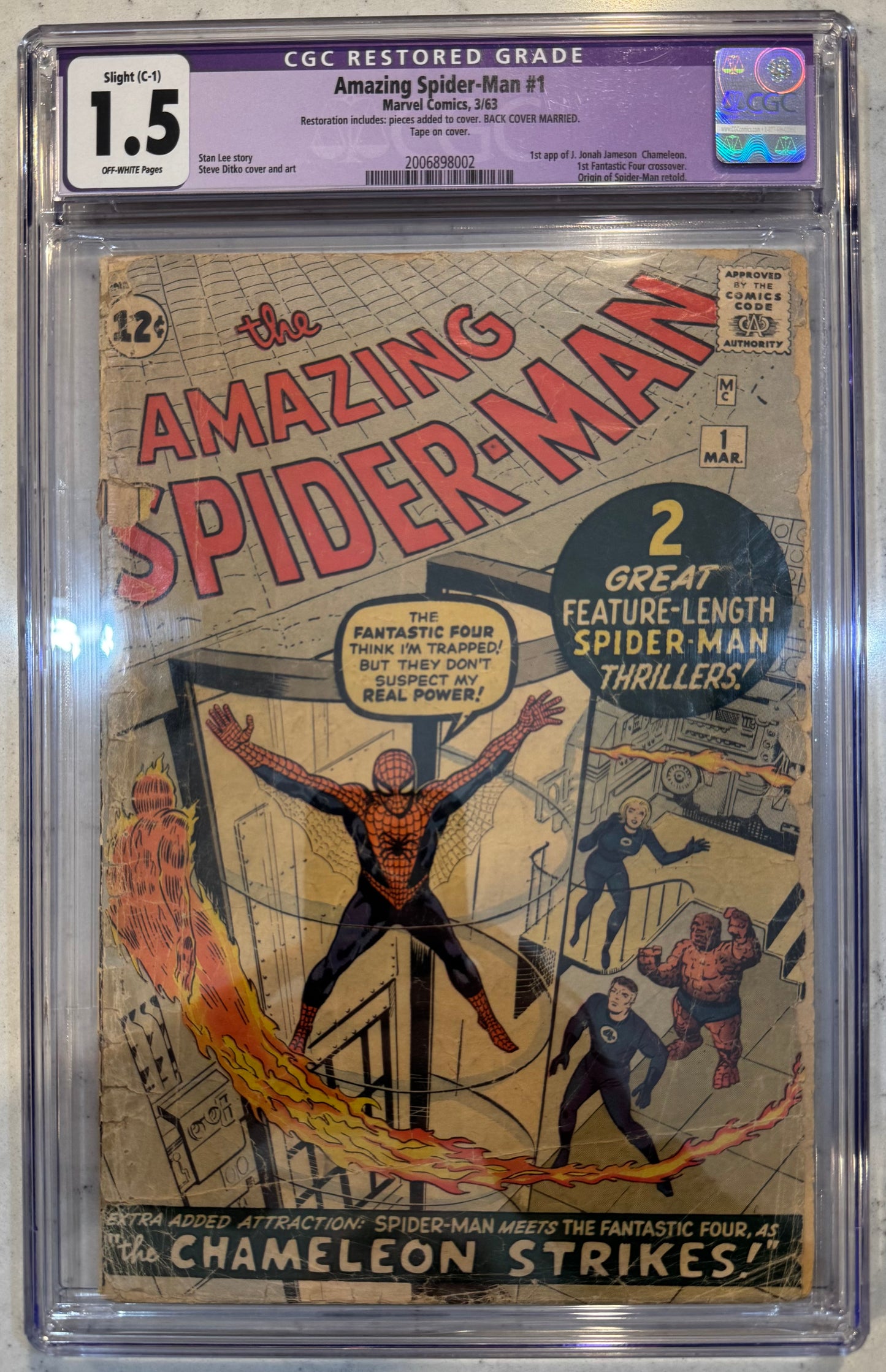 Amazing Spider-Man #1 CGC 1.5 (Restored) Marvel, 1963 1st Appearance Of J. Jonah Jameson