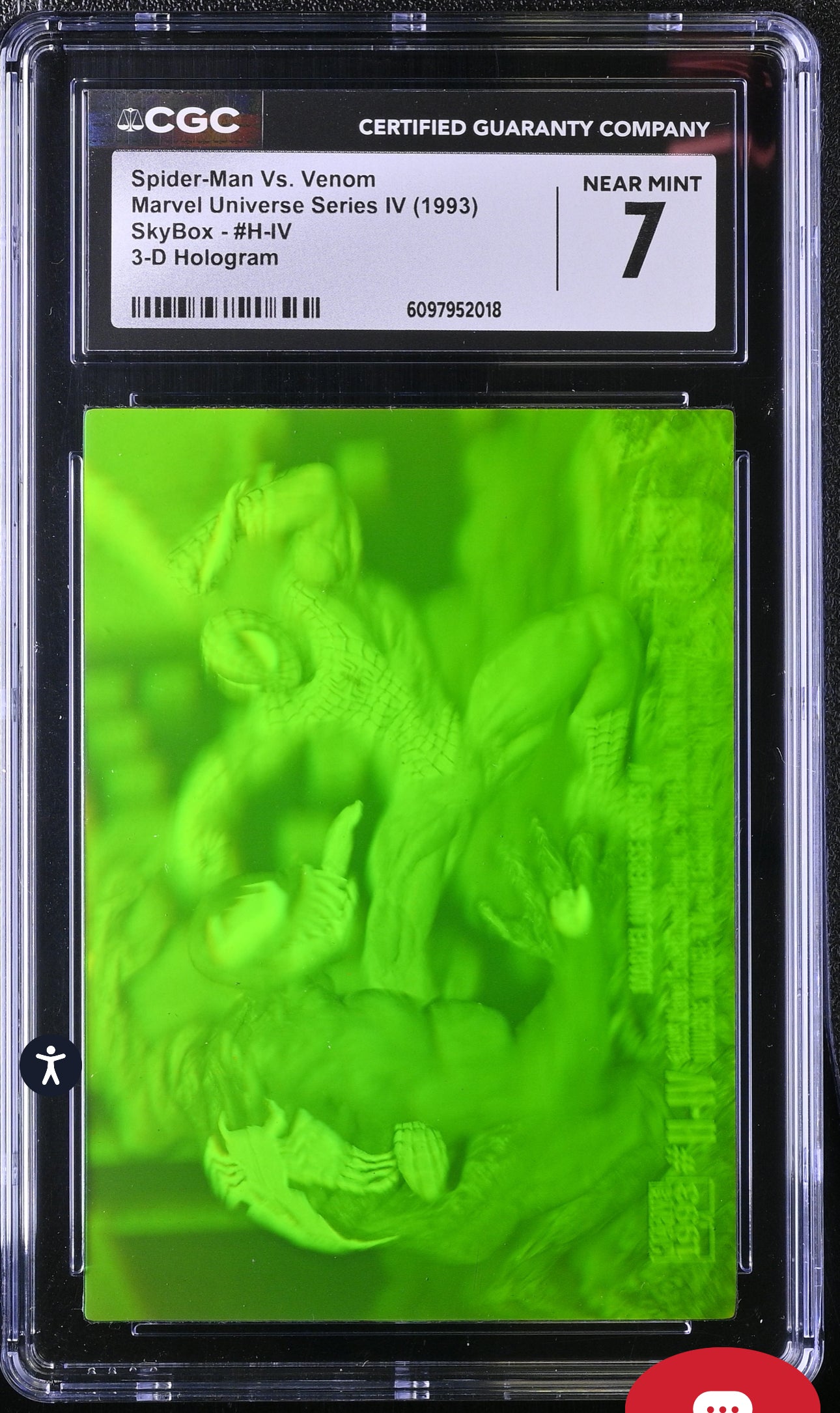 Spider-Man vs Venom CGC 7 (Near Mint) Marvel Universe Series IV (1993) Skybox #H-IV 3-D Hologram (CGC Cards)