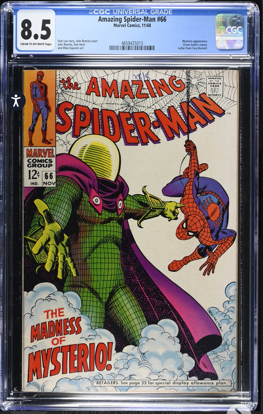 AMAZING SPIDER-MAN #66 CGC 8.5 CLASSIC ROMITA MYSTERIO COVER, Silver Age