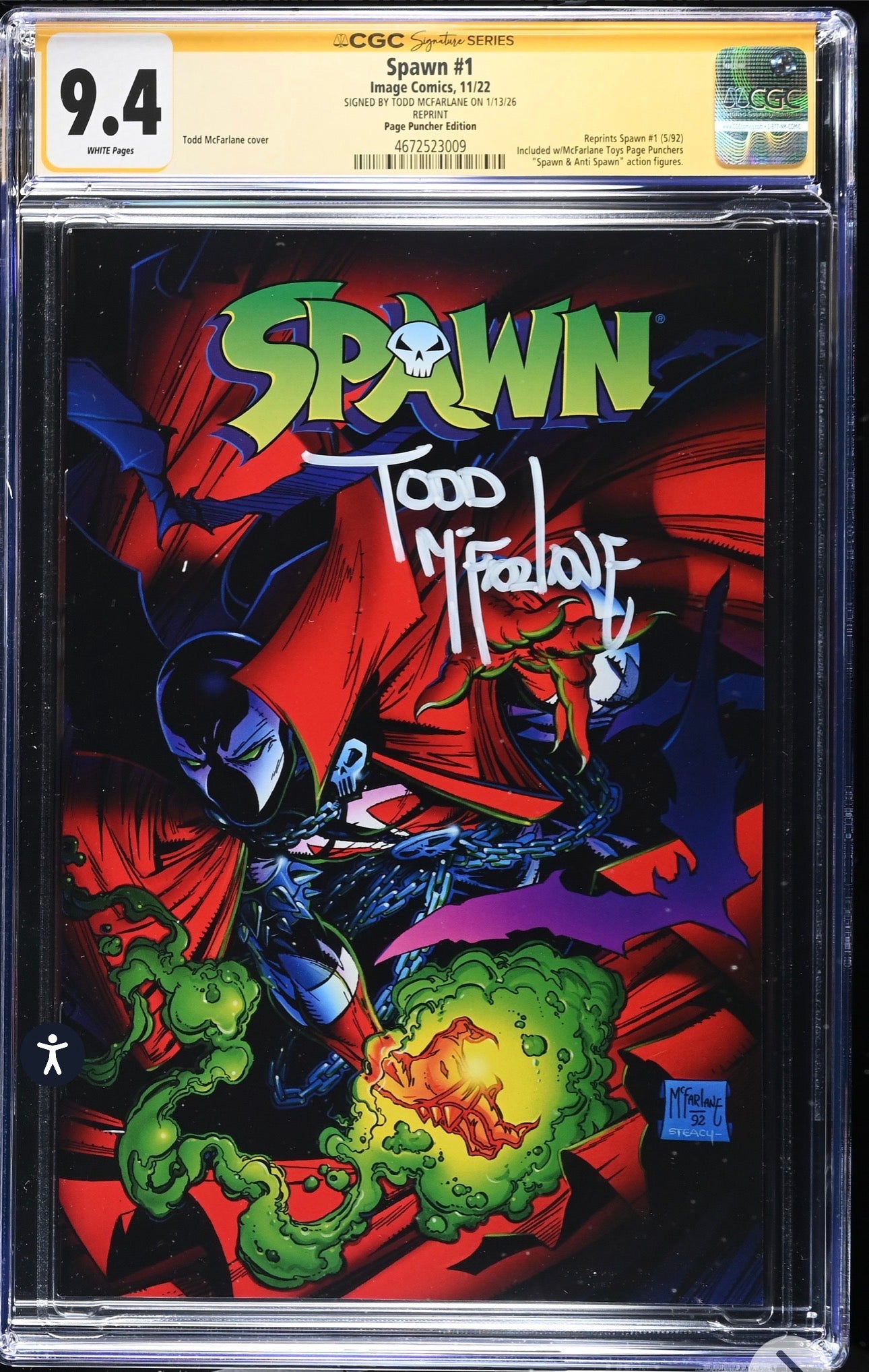 Spawn #1 (Variant) CGC SS 9.4 Signed By Todd McFarlane Page Puncher McFarlane Toys Edition 2022