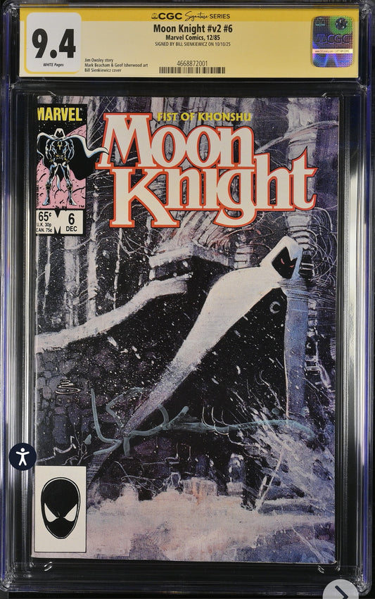 Moon Knight #v2 #6 CGC SS 9.4 Signed By Bill Sienkiewicz (Marvel, 1985) Fist of Khonshu
