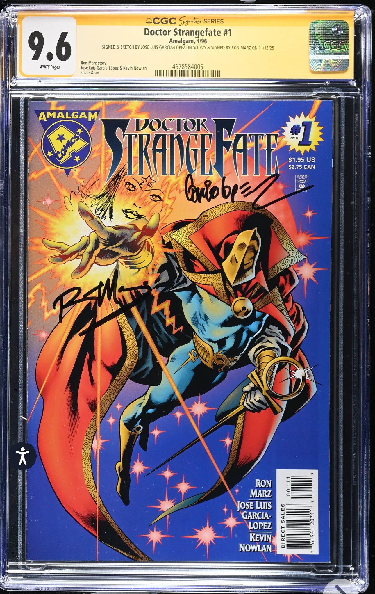 Doctor StrangeFate #1 CGC SS 9.6 (Amalgam, 1996) Signed & Sketch by Jose Luis Garcia-Lopez, Signed by Ron Marz