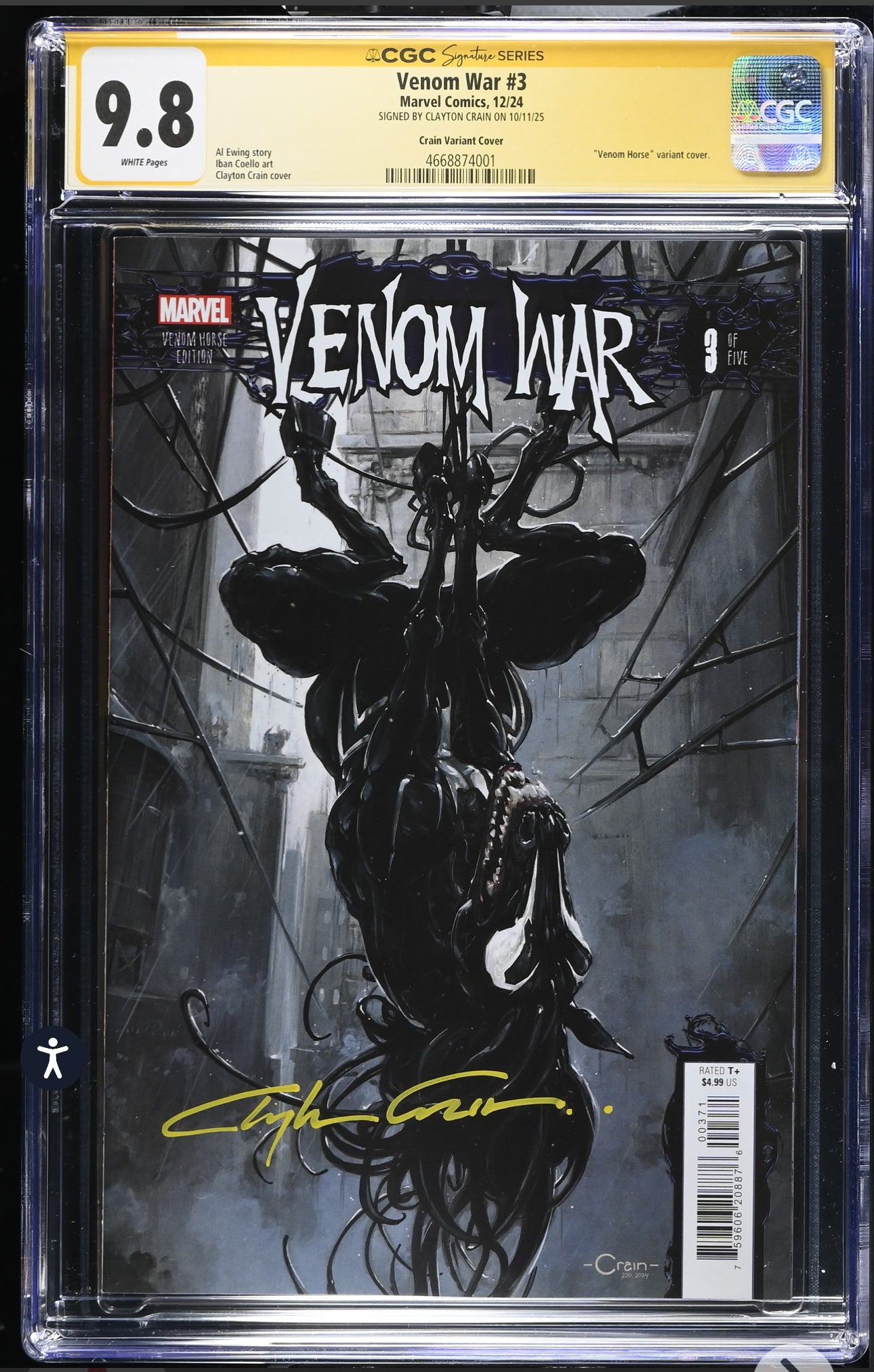 Venom War #3 CGC SS 9.8 (Marvel, 2025) Signed by Clayton Crain