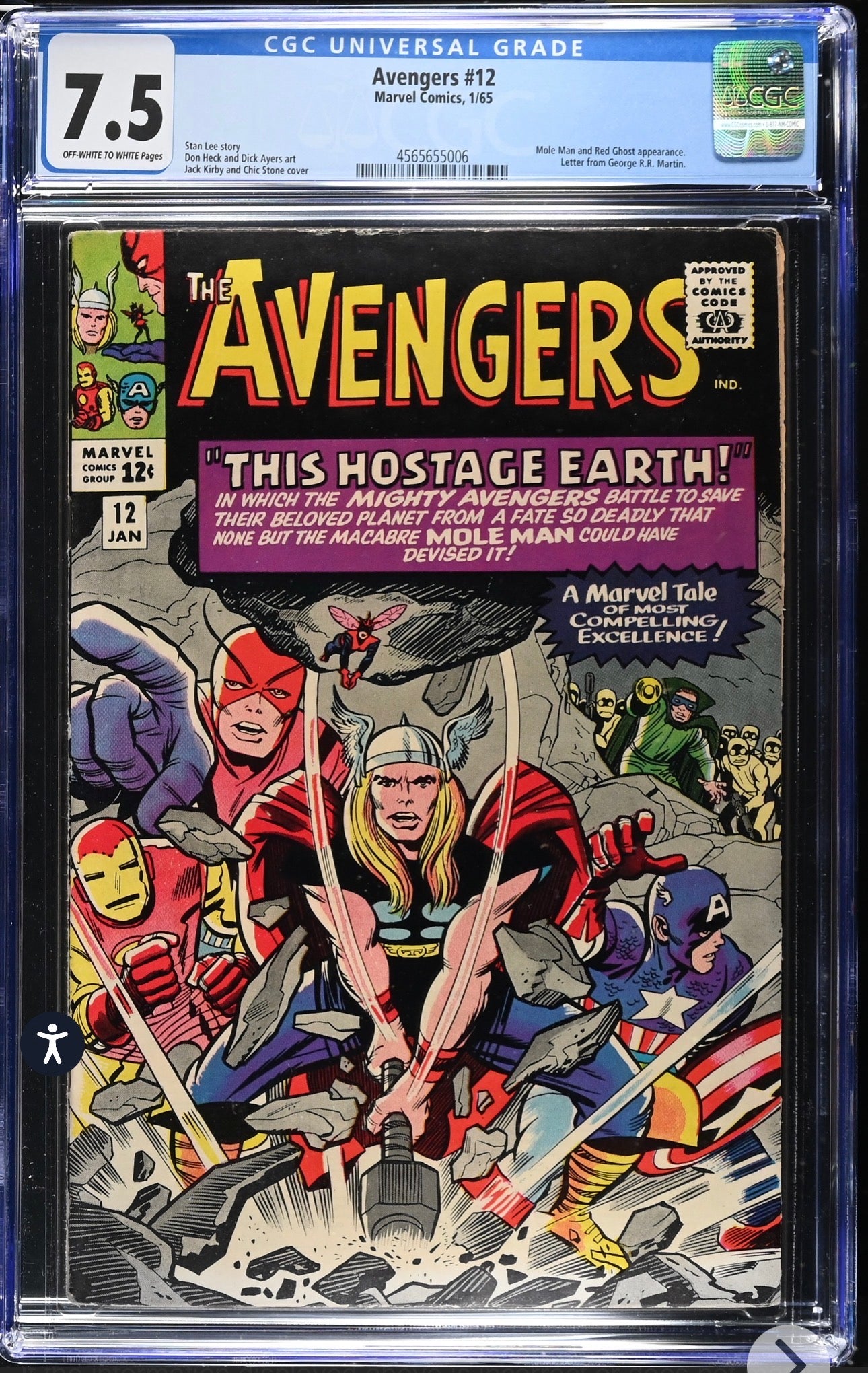 AVENGERS #12 CGC 7.5 (Marvel, 1965) Letter From George RR Martin, Mole Man