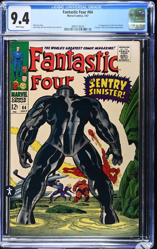 FANTASTIC FOUR #64 CGC 9.4 (Marvel, 1967) 1st App Kree Sentry White Pages