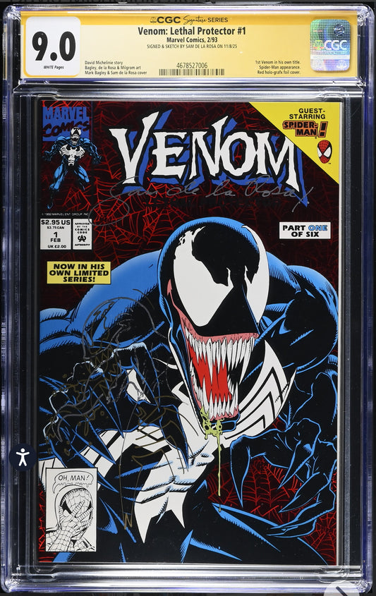 Venom: Lethal Protector #1 CGC SS 9.0 Signed/Sketch By Sam De La Rosa (Marvel, 1993)