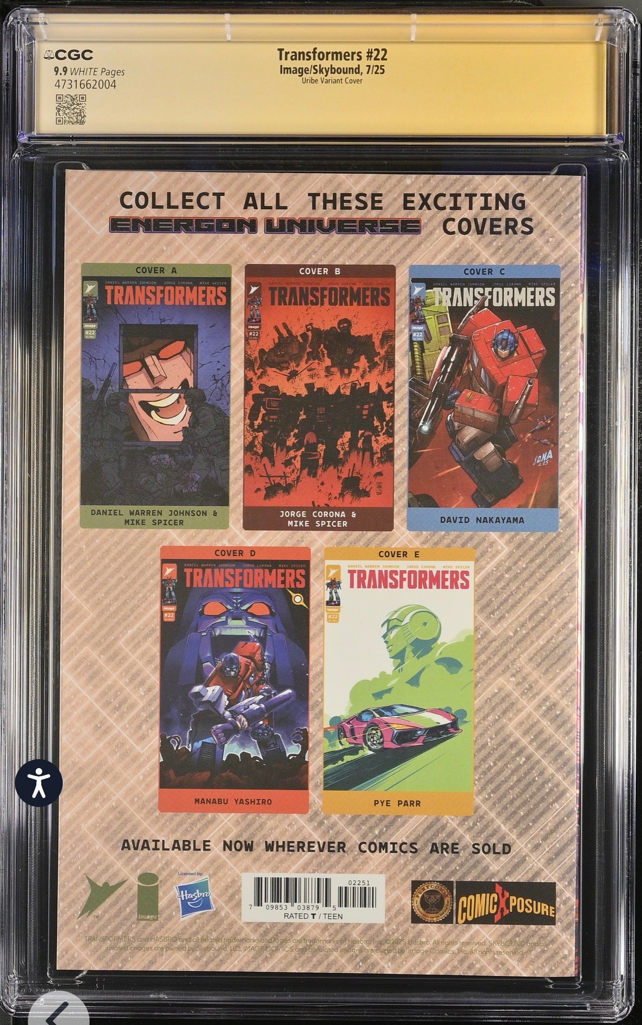 TRANSFORMERS #22 CGC SS 9.9 Signed By Jonathan Uribe (Image/Skybound, 2025)