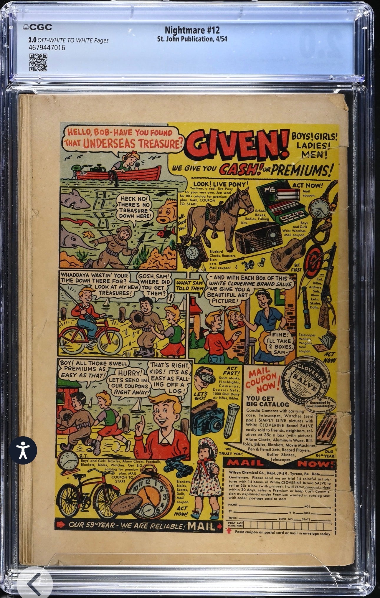 NIGHTMARE #12 CGC 2.0 (St John Publication, 1954) Pre Code Golden Age Horror