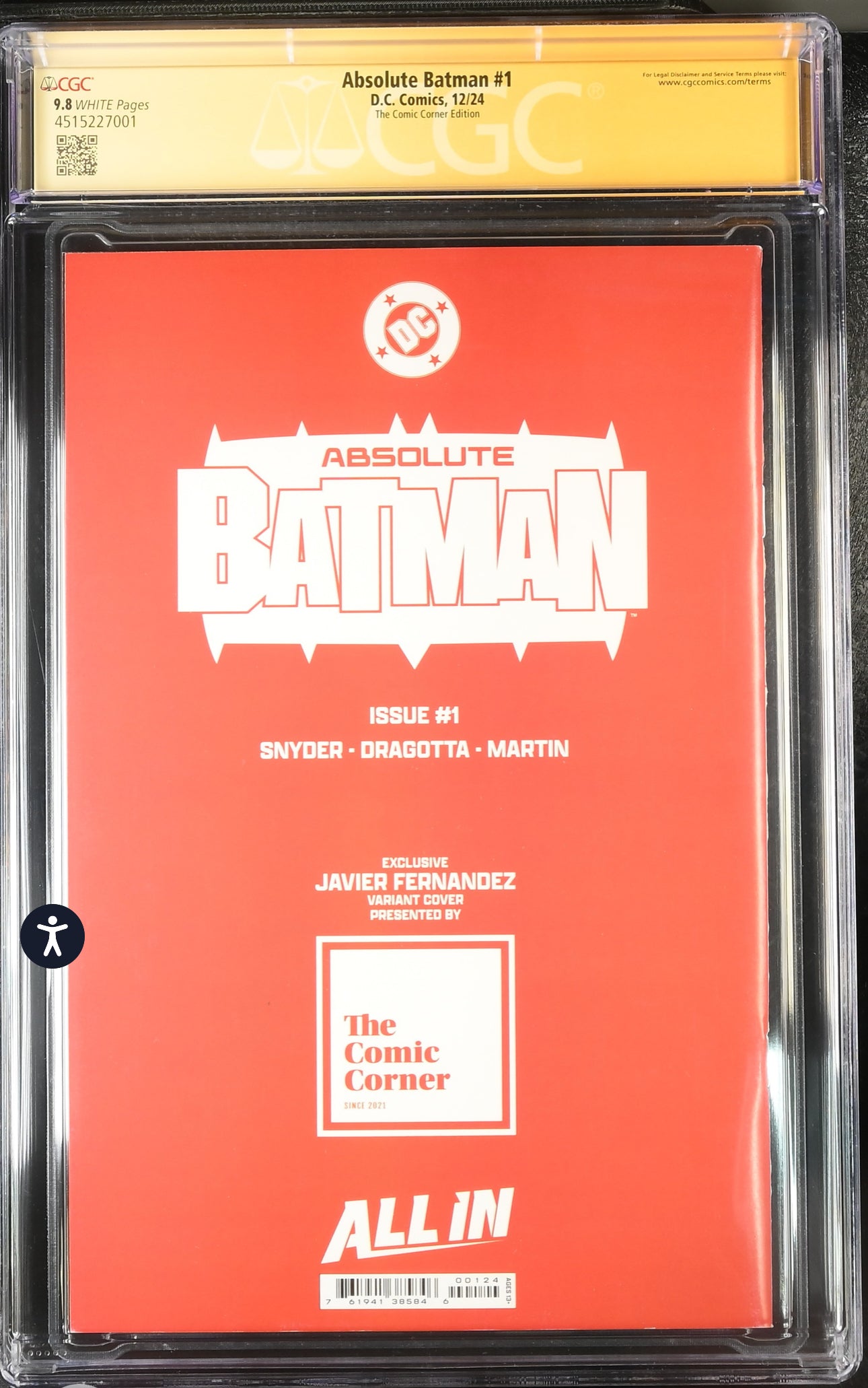 Absolute Batman #1 CGC SS 9.8 (DC, 2024) Akira Homage Cover Signed by Javier Fernandez, Signed by Scott Snyder and Nick Dragotta