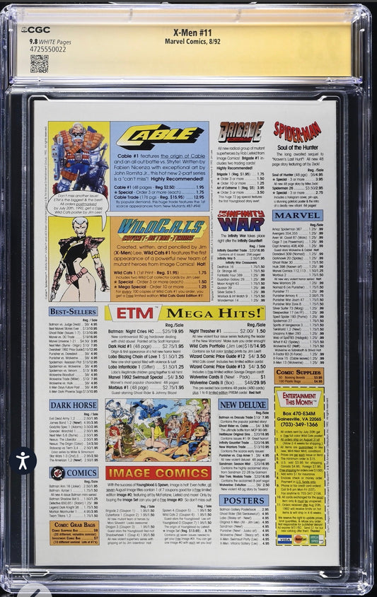 X-men #11 CGC SS 9.8 (Marvel, 1992) Signed By Jim Lee