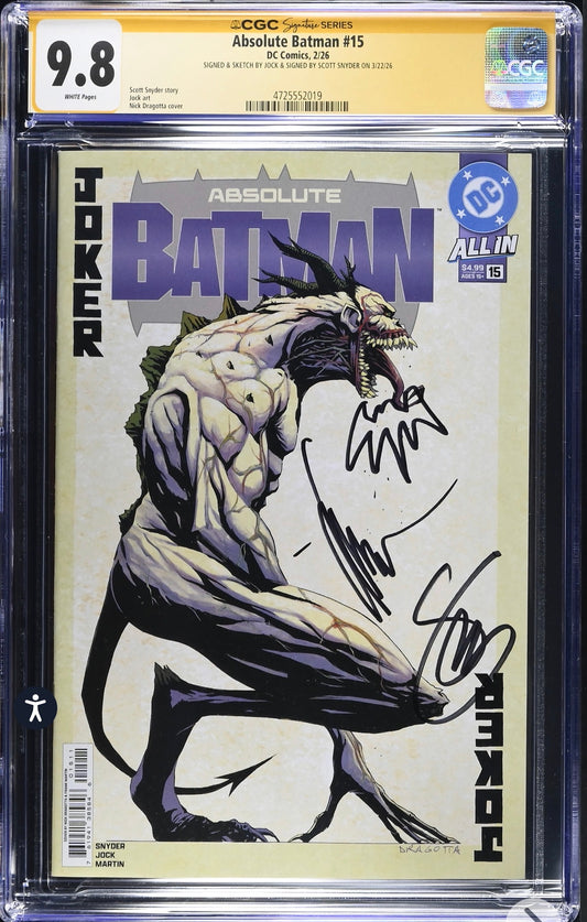 Absolute Batman #15 CGC SS 9.8 Signed By Scott Snyder & Signed/Sketch By Jock DC, 2026