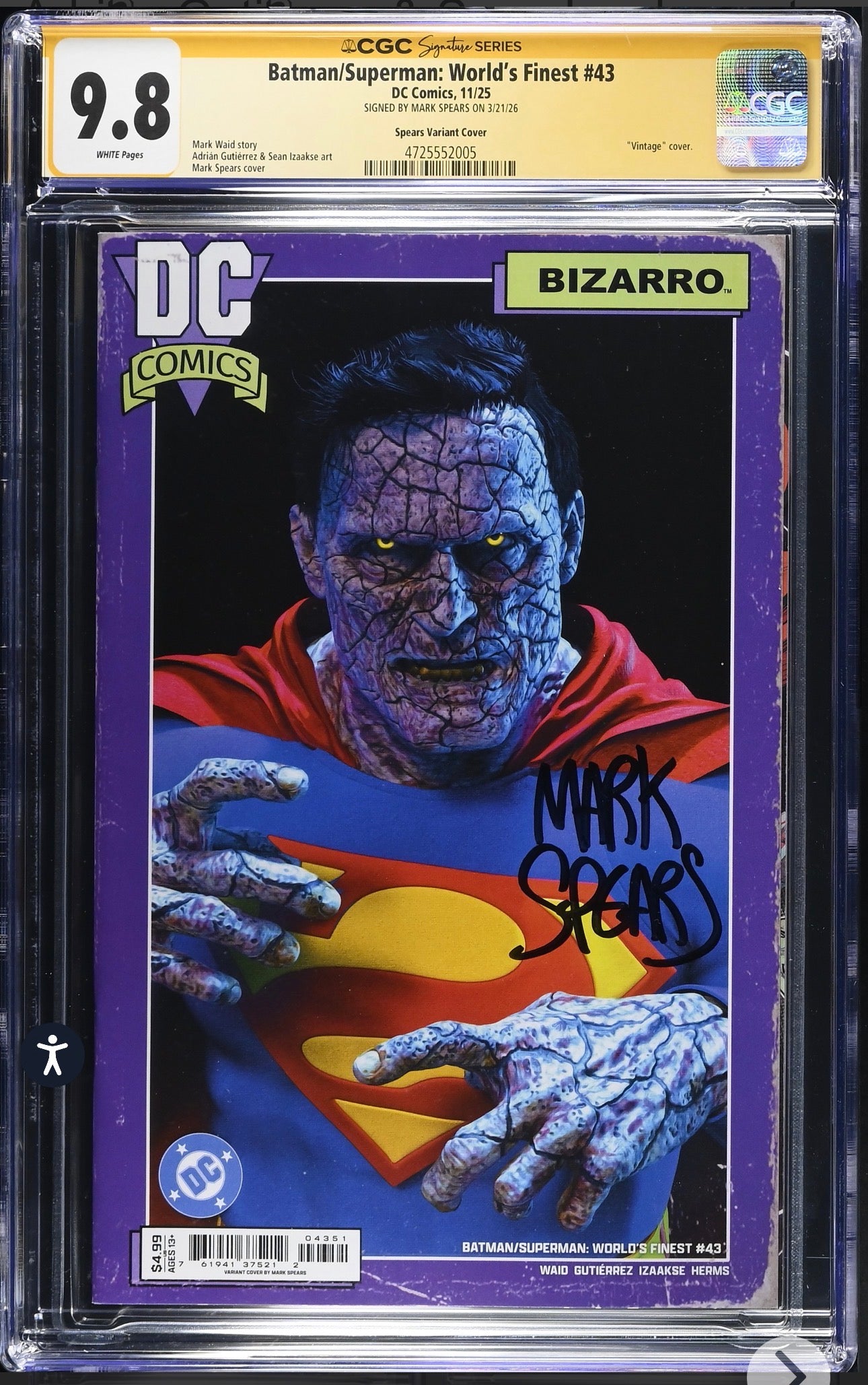 Batman Superman World's Finest #43 CGC SS 9.8 Signed By Mark Spears (DC, 2025)