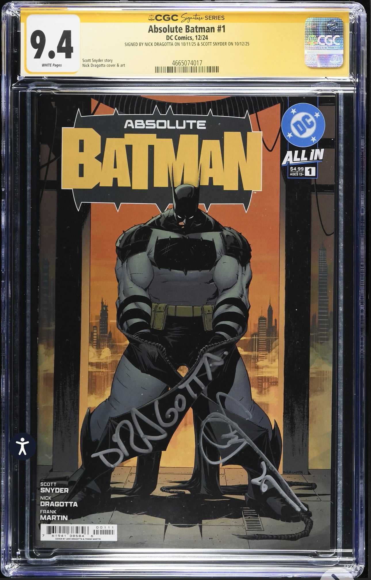 Absolute Batman #1 CGC SS 9.4 (DC, 2024) Cover A signed by Scott Snyder & Nick Dragotta