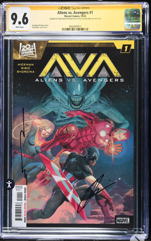 Aliens vs Avengers #1 CGC SS 9.6 (Marvel, 2024) Signed By Jonathan Hickman & Esad Ribic