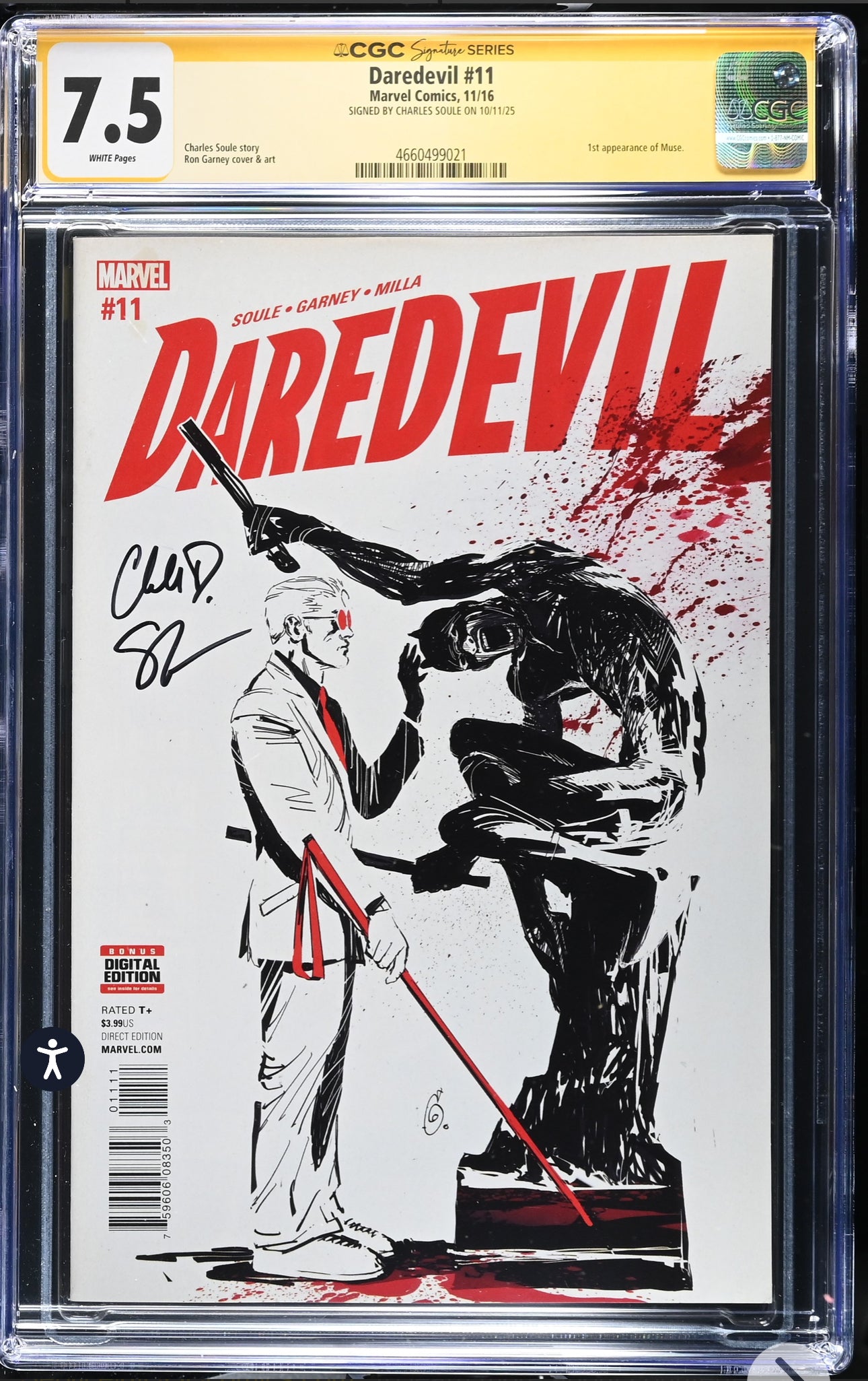 Daredevil #11 CGC SS 7.5 (Marvel, 2016) Signed by Charles Soule (1st app of Muse)