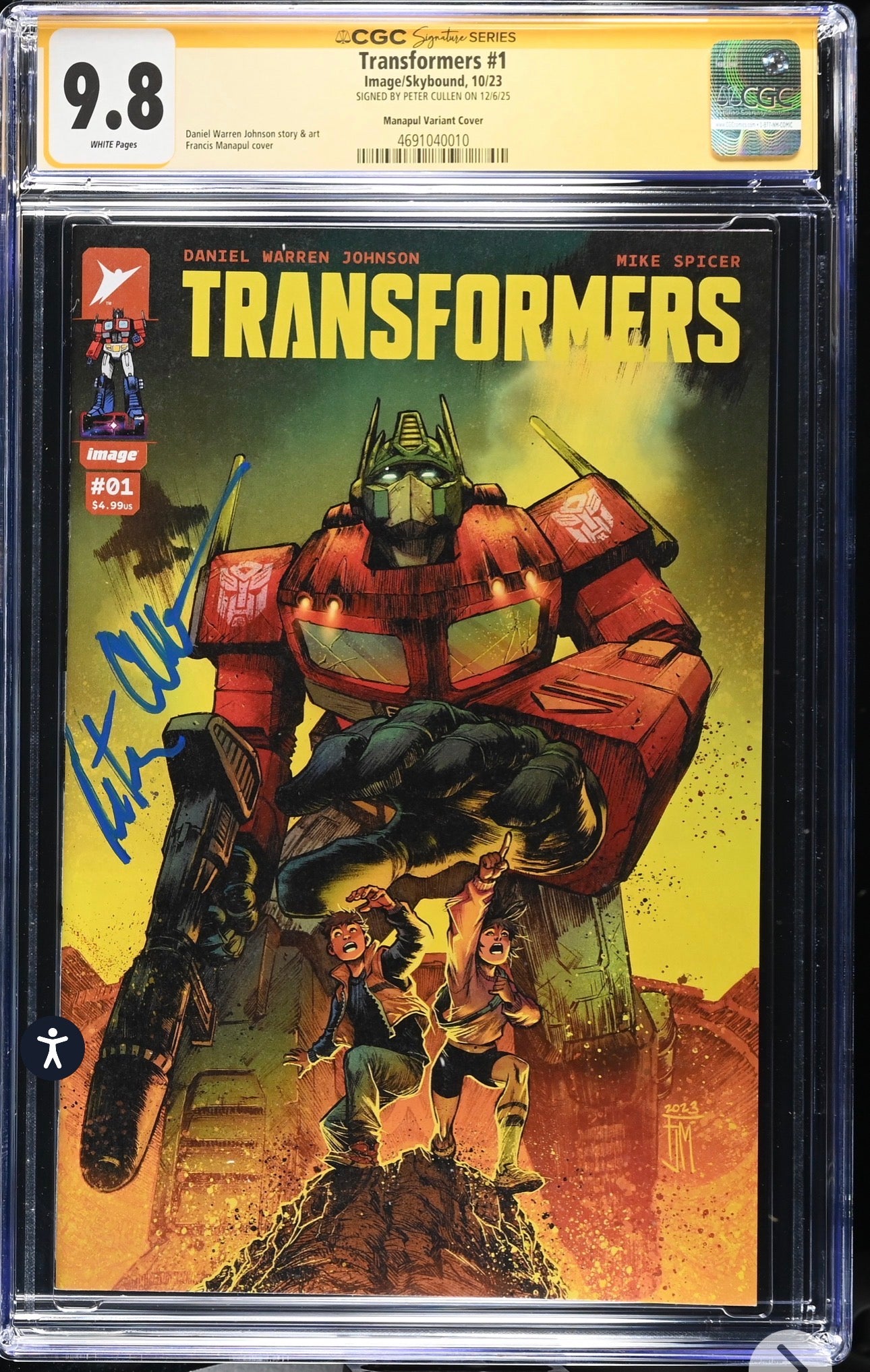 Transformers #1 CGC SS 9.8 Signed By Peter Cullen (Image/Skybound 1:50 Variant)