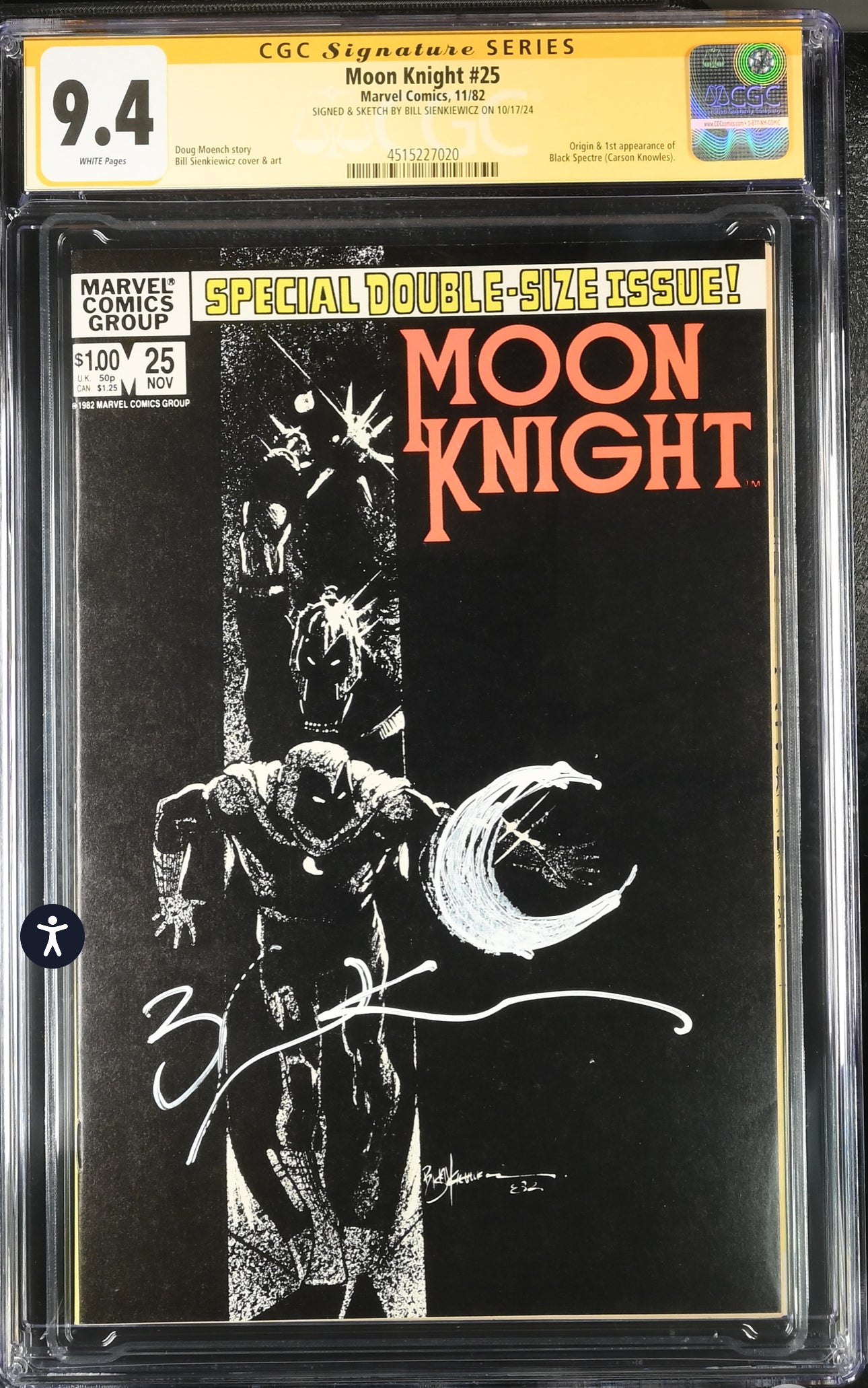 Moon Knight #25 CGC SS 9.4 (Marvel, 1982) Signed/sketched By Bill SIENKIEWICZ