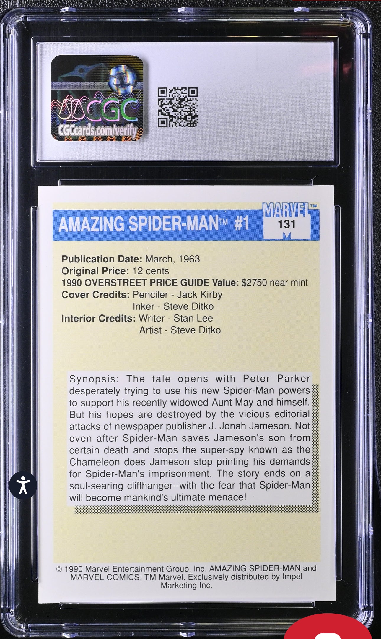 Amazing Spider-Man #1 CGC 9 Mint Marvel Universe Series I 1990 Impel #131 Most Valuable Comics CGC CARDS