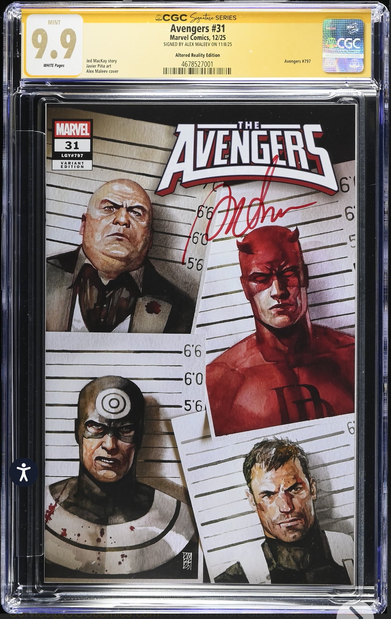 Avengers #31 CGC SS 9.9 RICC Variant Signed By Alex Maleev (Marvel, 2025)