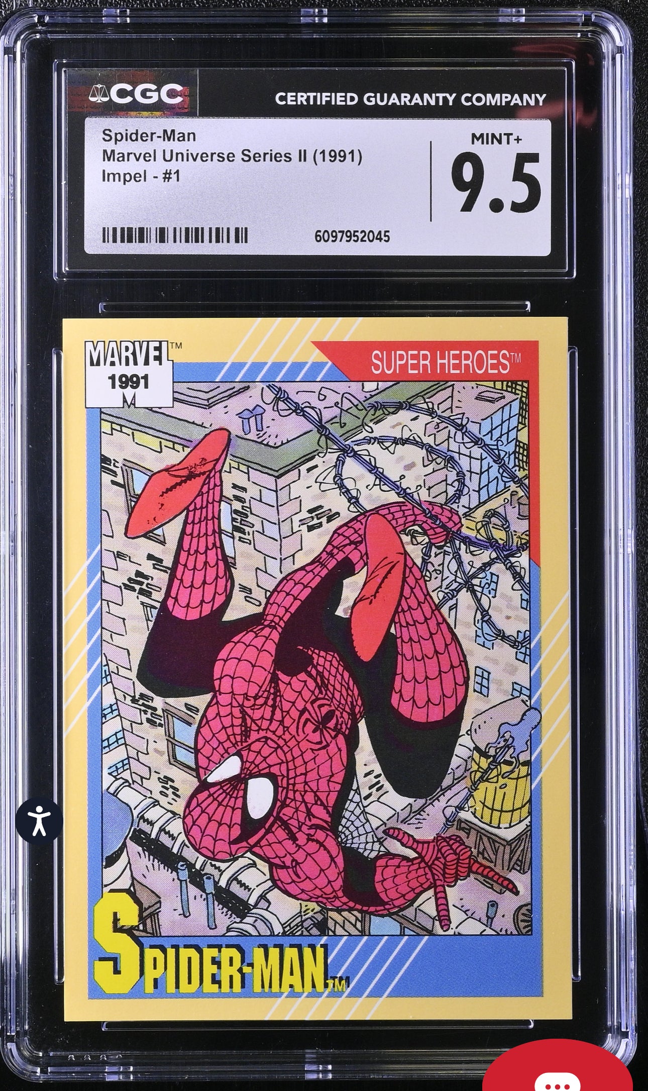 Spider-Man CGC 9.5 (Mint+) Marvel Universe Series II 1991 Impel #1 CGC CARDS