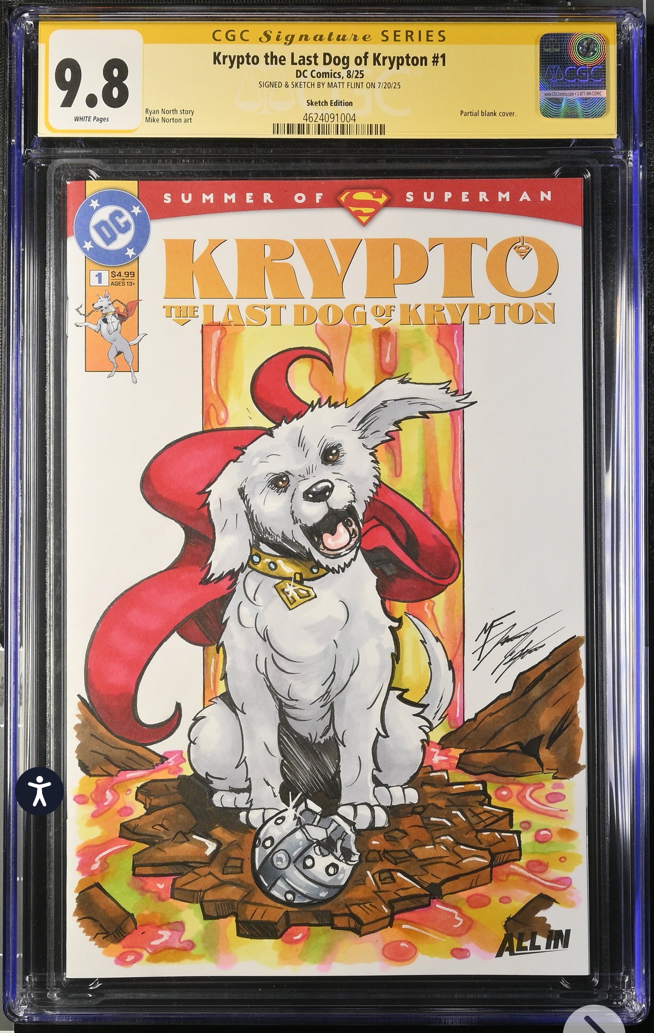 Krypto The Last Dog of Krypton #1 CGC SS 9.8 Blank Sketch Edition Signed & Sketch By Matt Flint