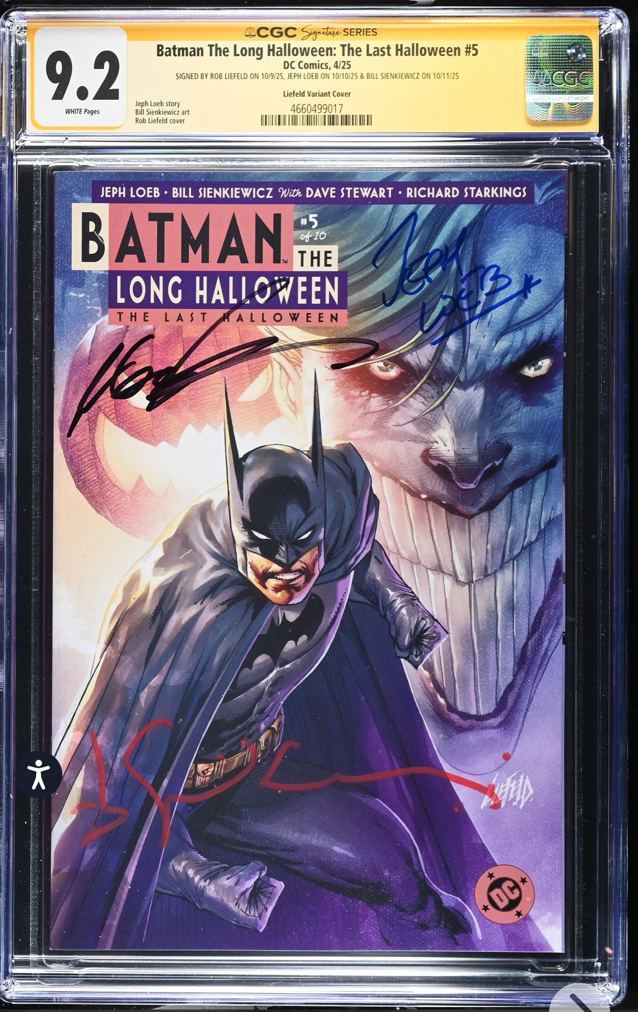 BATMAN THE LONG HALLOWEEN: THE LAST HALLOWEEN #5 CGC SS 9.2 (DC, 2025) signed by Rob Liefeld, Bill Sienkiewicz, Jeph Loeb