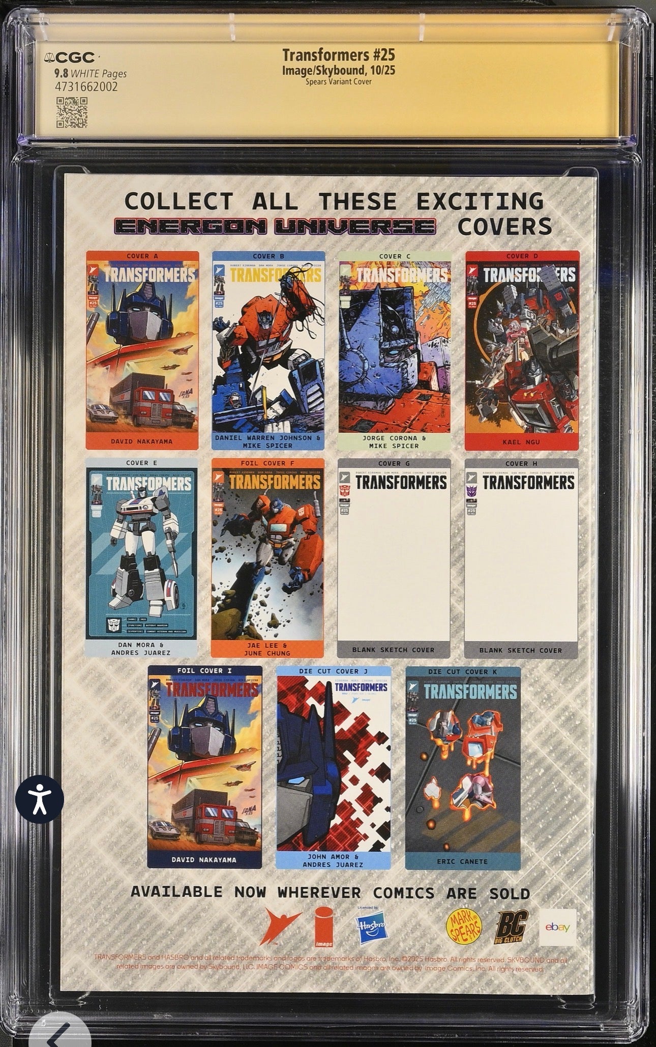 Transformers #25 CGC SS 9.8 Signed & Sketch By Mark Spears (Image/Skybound, 2025)