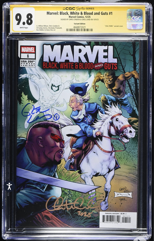 Marvel Black White and Blood and Guts #1 CGC SS 9.8 Signed By Condon & Greg Land (Marvel, 2025)
