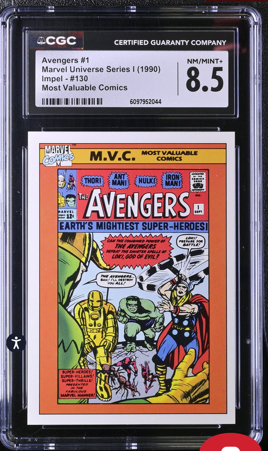 Avengers #1 CGC 8 (NM/Mint) Marvel Universe Series I 1990 Impel #130 Most Valuable Comics CGC CARDS