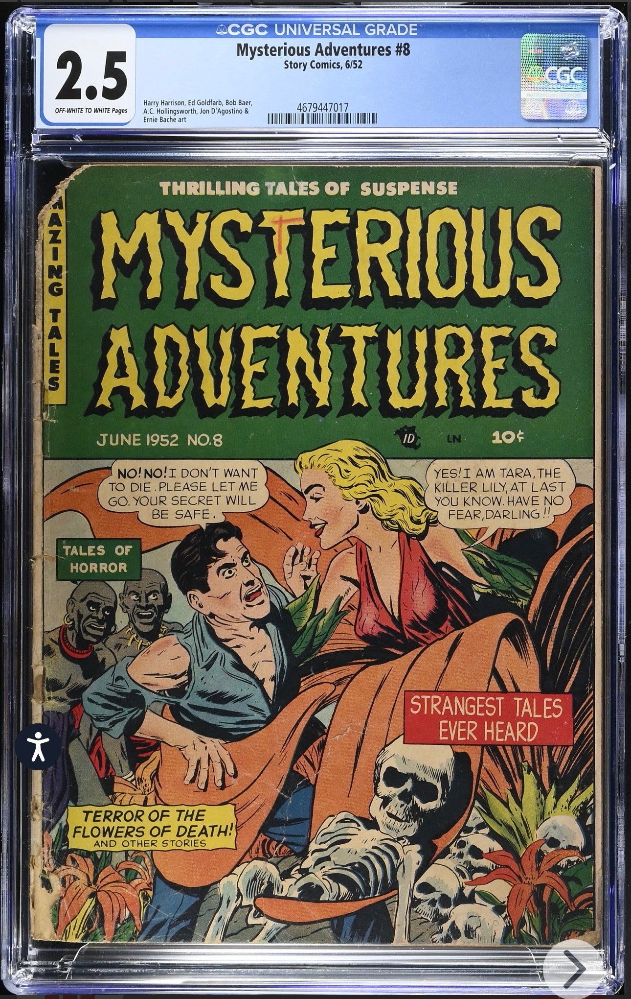 Mysterious Adventures #8 CGC 2.5 (Story Comics, 1952) Pre Code Golden Age Horror