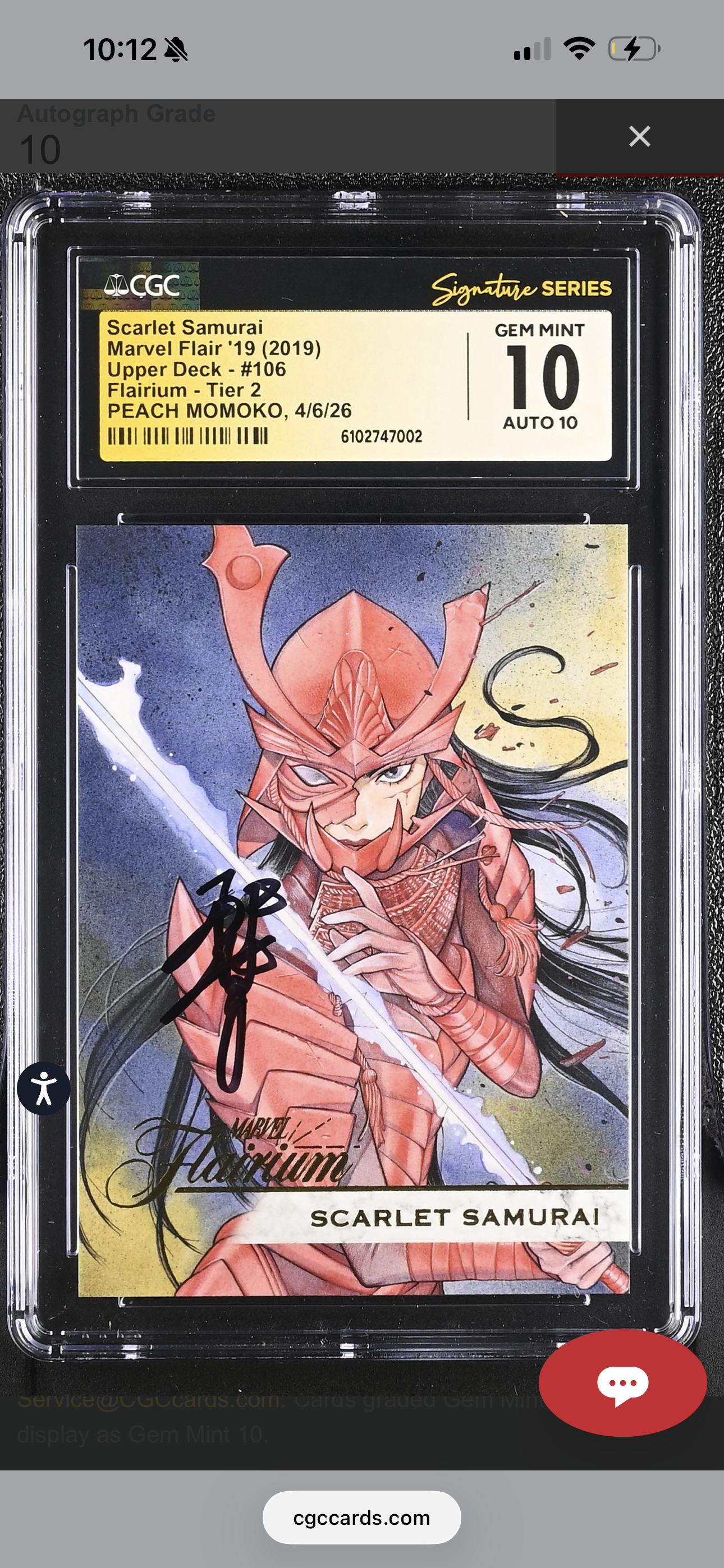 Scarlet Samurai Marvel Flair 2019 CGC SS 10 (Gem Mint) Signed By Peach Momoko