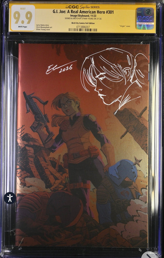 G.I. Joe: Real American Hero #301 CGC SS 9.9 Signed & Sketched By Ethan Young (Image/Skybound, 2023) Virgin Foil Edition