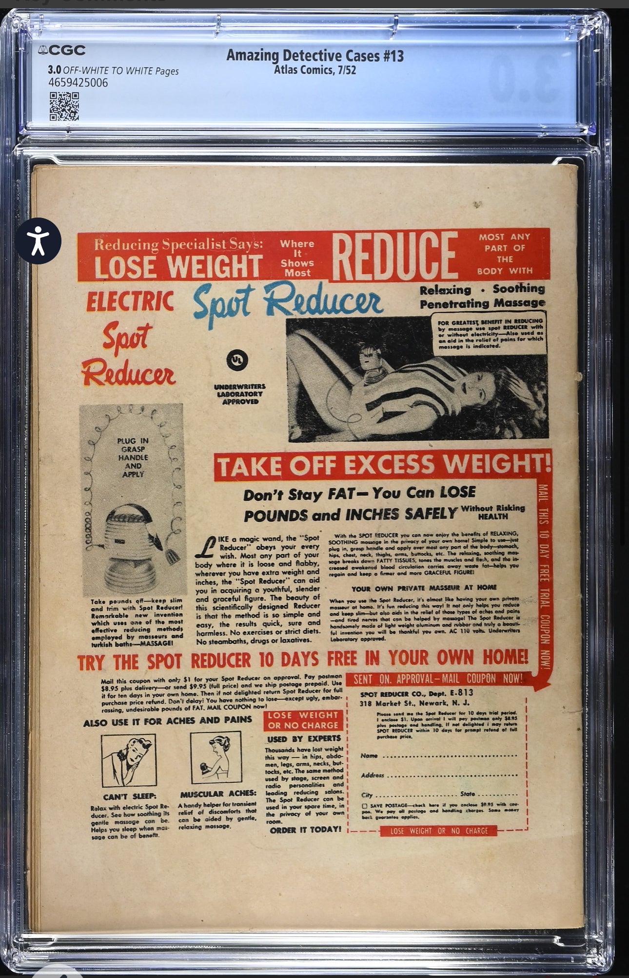 AMAZING DETECTIVE CASES #13 CGC 3.0 (Atlas, 1952) Golden Age Pre Code Horror