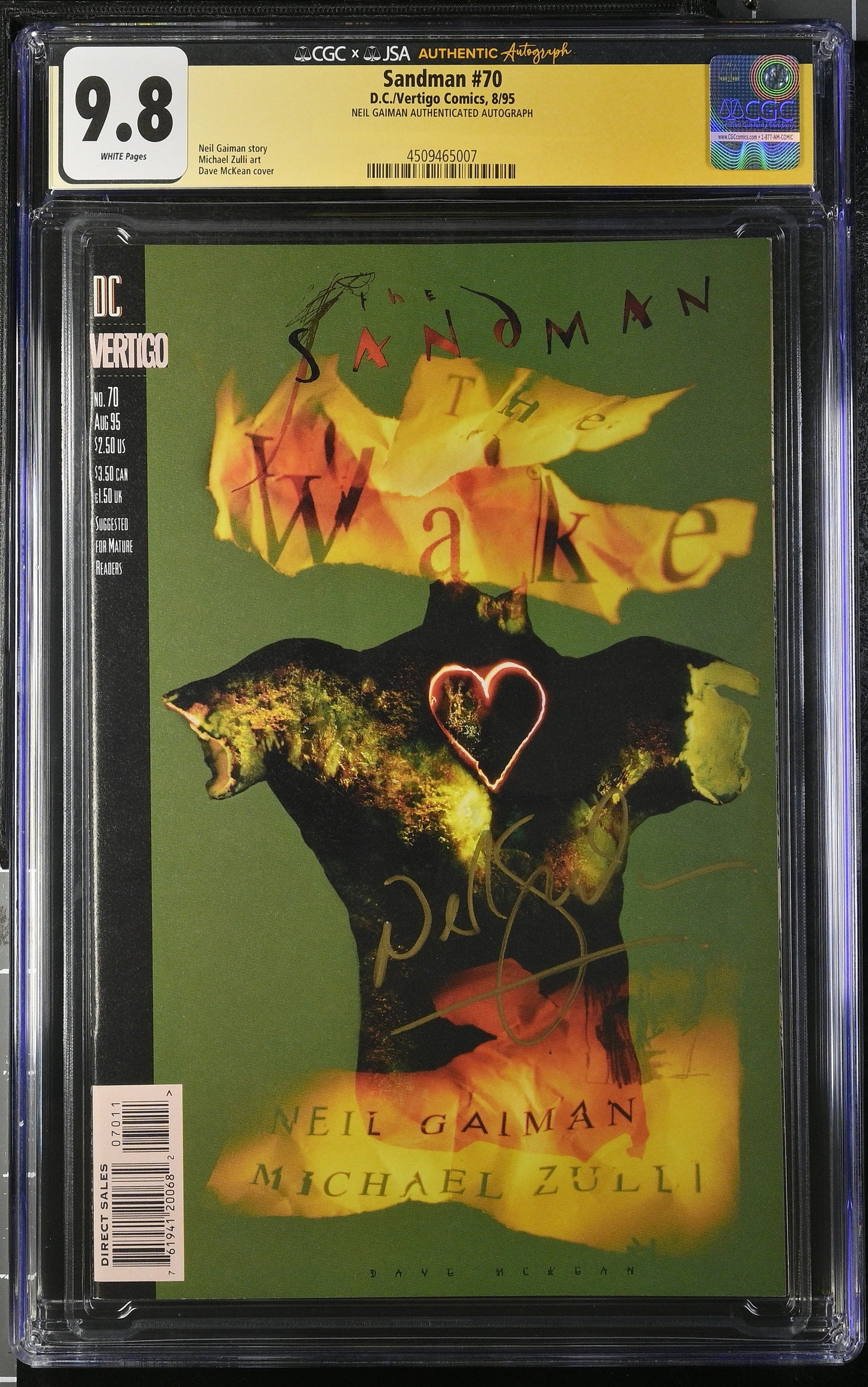 Sandman #70 CGC X JSA 9.8 (DC, Vertigo 1995) Signed By Neil Gaiman