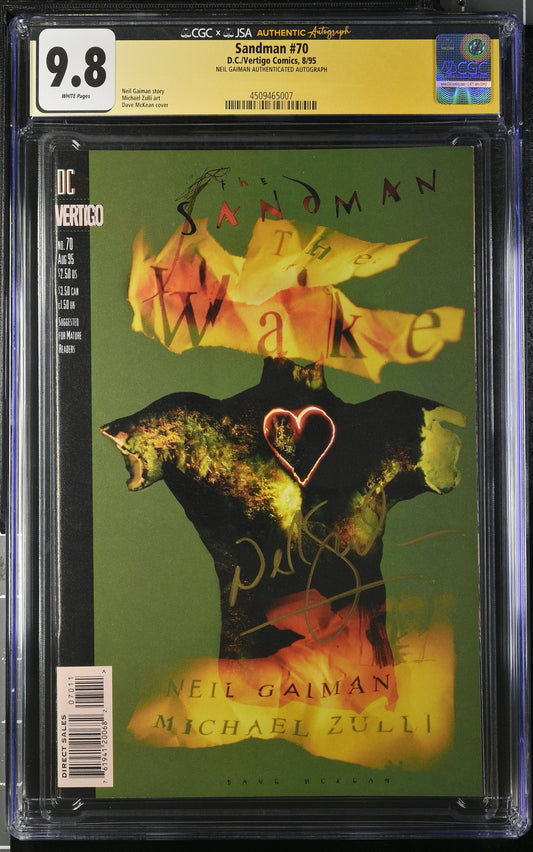 Sandman #70 CGC X JSA 9.8 (DC, Vertigo 1995) Signed By Neil Gaiman