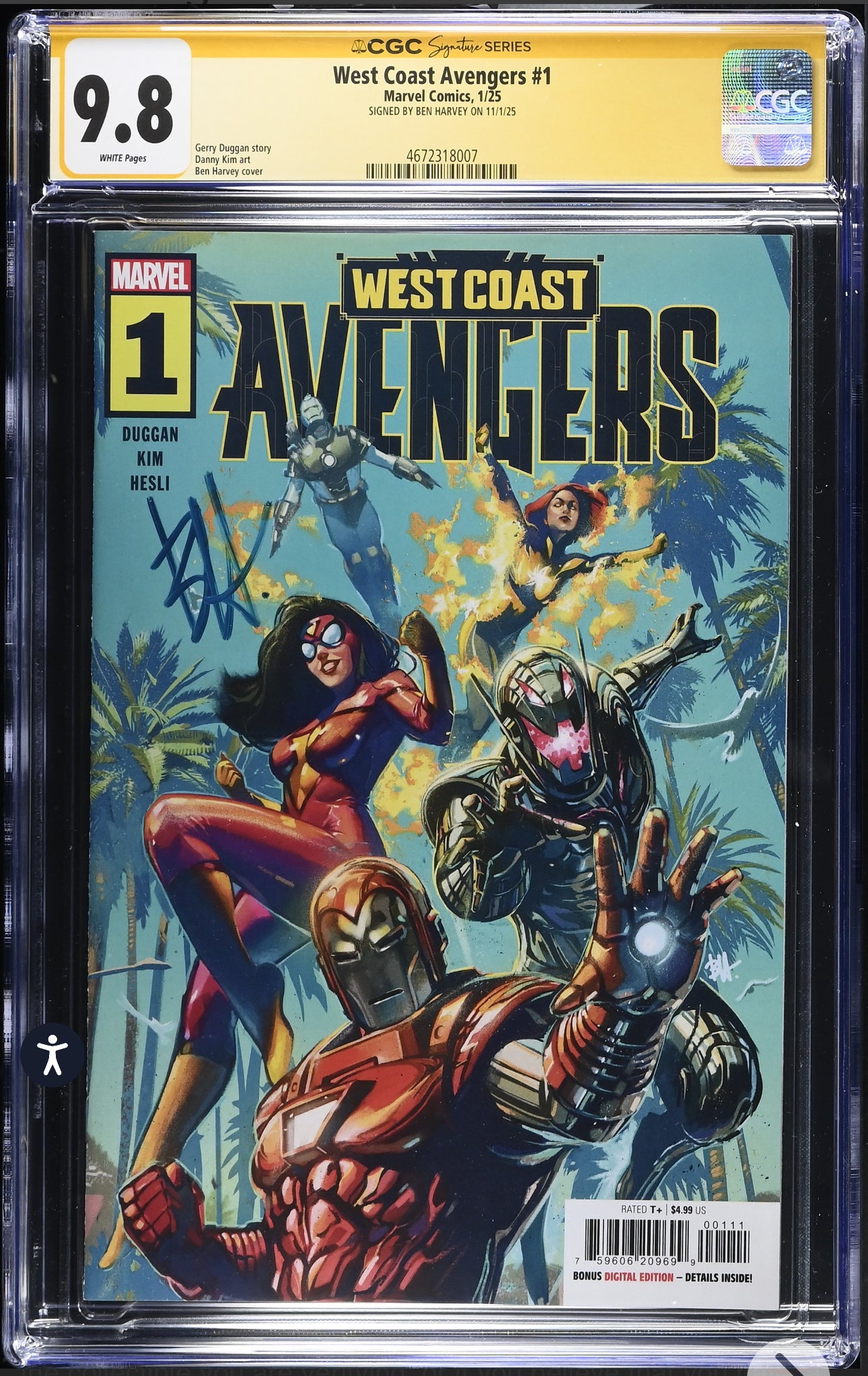 WEST COAST AVENGERS #1 CGC SS 9.8 (Marvel, 2025) Signed By Ben Harvey