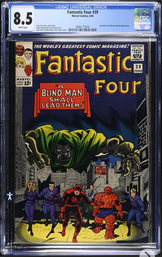 Fantastic Four #39 CGC 8.5 (Marvel, 1965) White Pages (Daredevil, Dr. Doom)