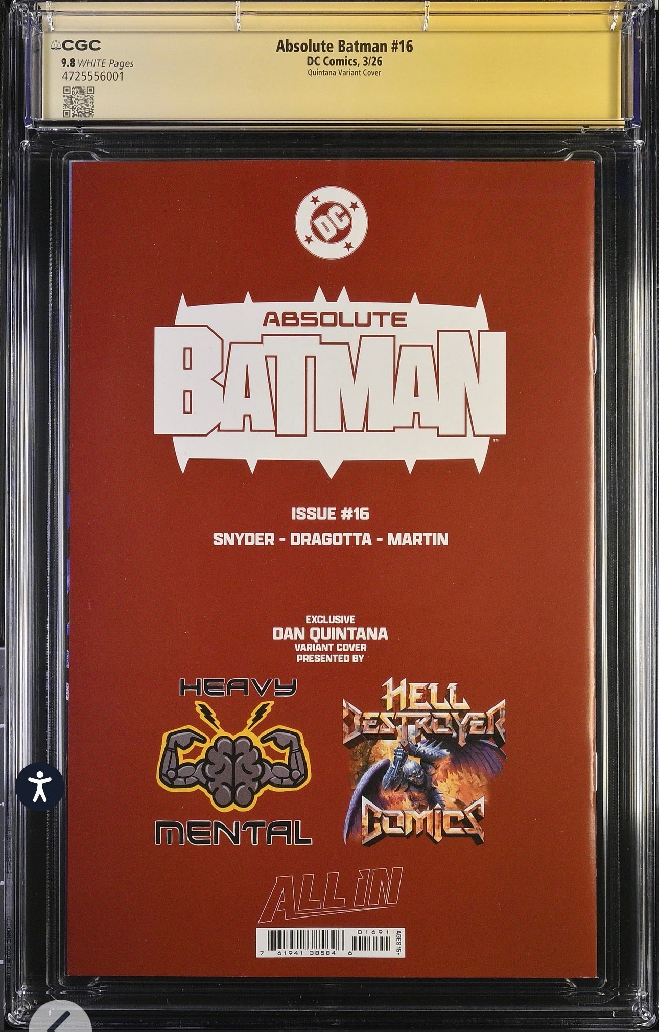 Absolute Batman #16 CGC SS 9.8 Signed & Sketch By Dan Quintana