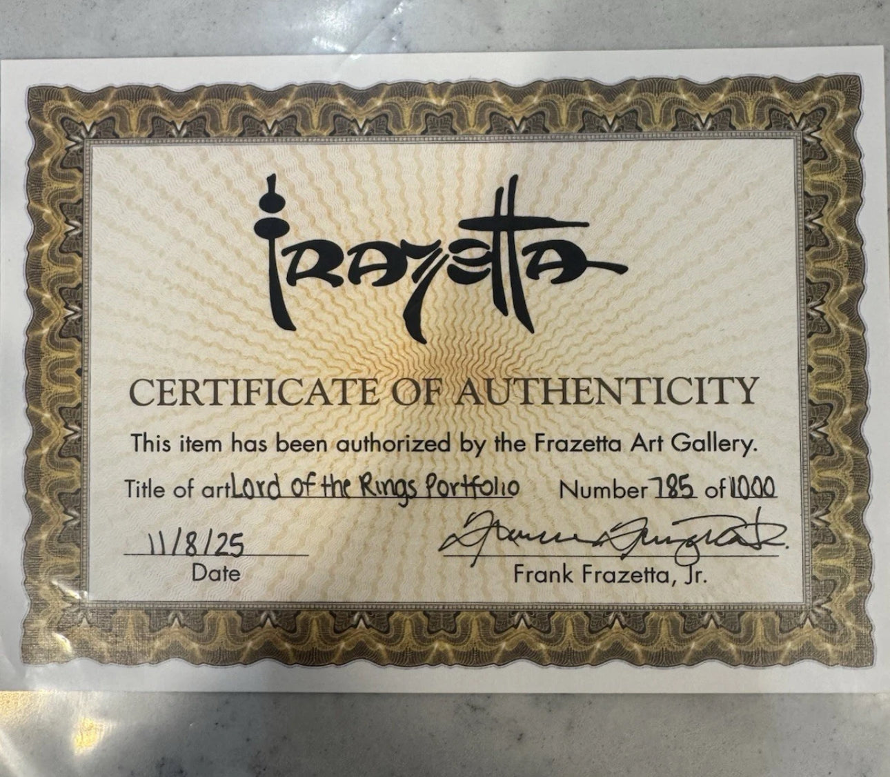 FRAZETTA LORD OF THE RINGS PORTFOLIO 785/1000 With COA