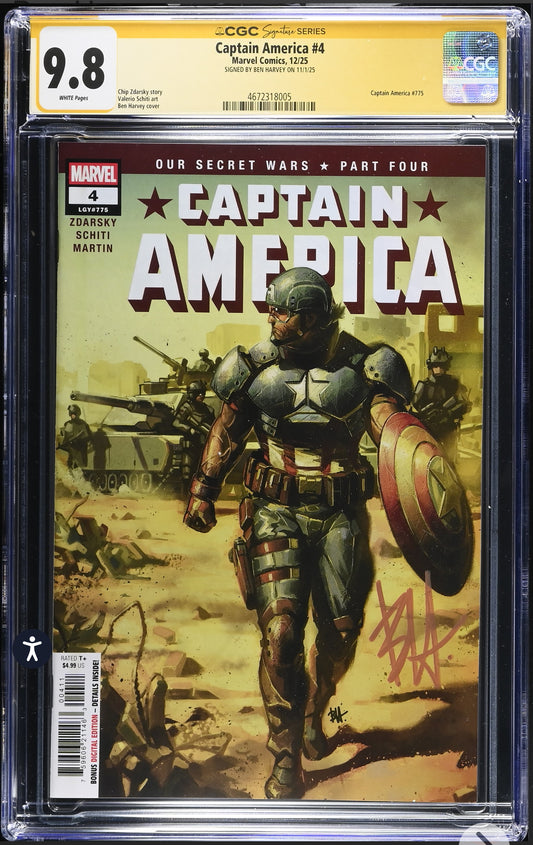 Captain America #4 CGC SS 9.8 Signed By Ben Harvey (Marvel, 2025)